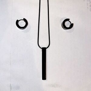 Black Bar Pendant Necklace And Mini Thick Click Hoop Earrings Custom Jewelry Set